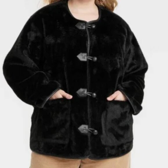 NWT Universal Thread Faux Fur Toggle Jacket in Black – Size XL - Picture 1 of 14